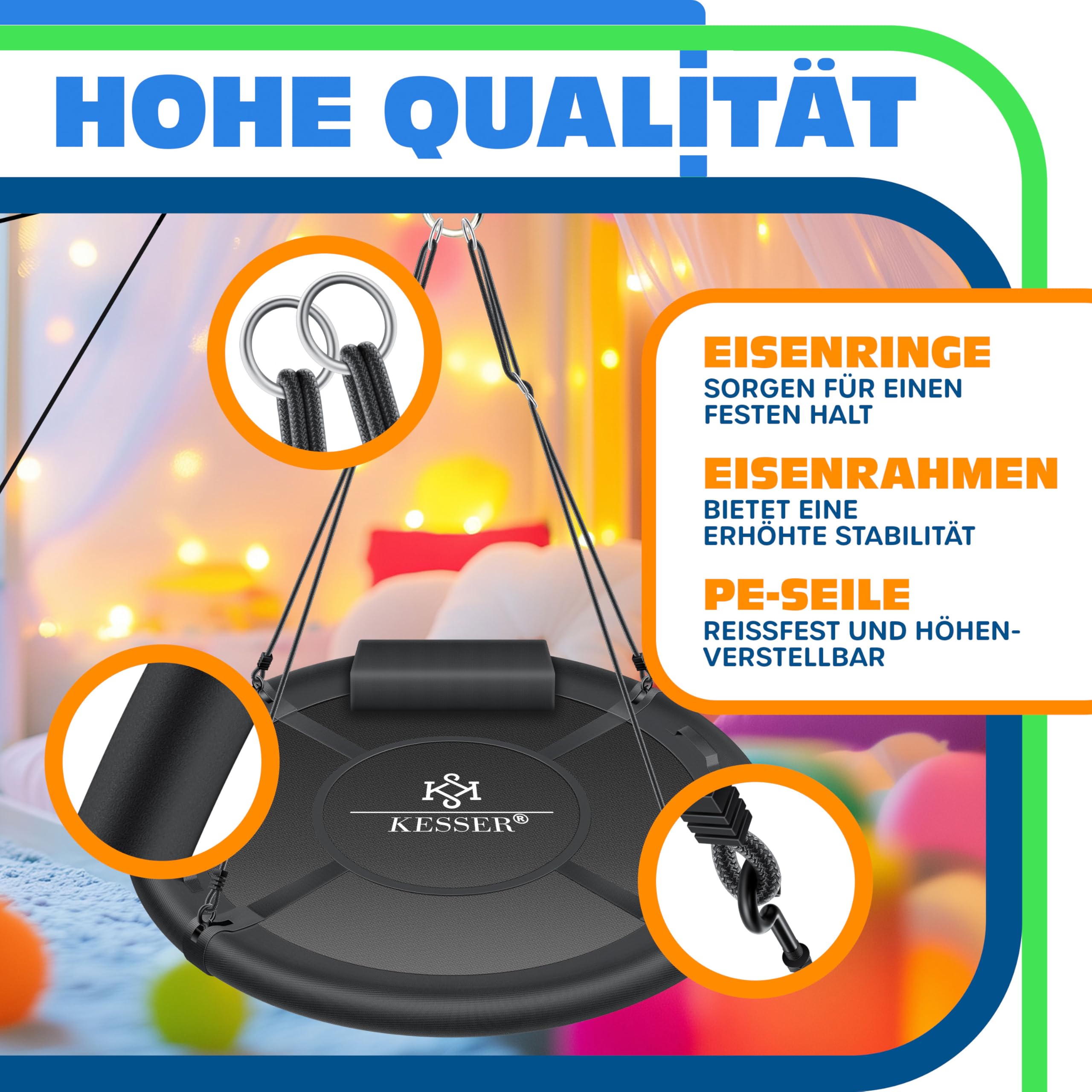 KESSER® Nestschommel, ronde schommel, diameter 120 cm, belastbaar tot