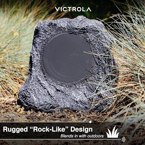 Vista 7 de Victrola Altavoz Rock para exteriores (par) – Altavoces Bluetooth recargables IPX4 para jardín, patio, construido para todas las estaciones, Carbón