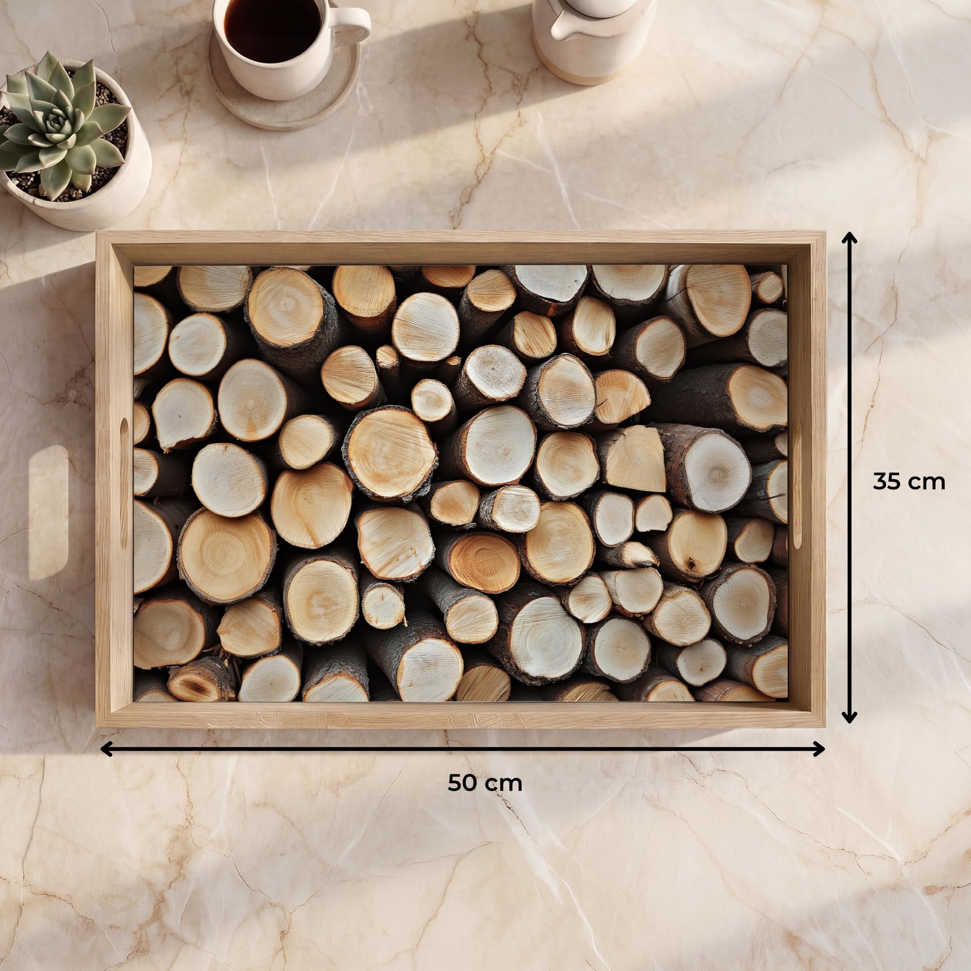 Bandejas para Servir Comida Rectangular 50x35 cm Bandeja Desayuno Cafe Tabuleiro Resistente A Los Arañazos Antideslizante Cocina Madera - Troncos - Textura