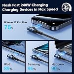 USB C Cable 240W,2-Pack 10ft,PD3.1 Right Angle Fast Charging Cord | Blue,Nylon braided,Type C Cable Fast Charge for iPhone 17/16 Pro Max, MacBook Pro/Air, iPad Pro, Samsung Galaxy S25