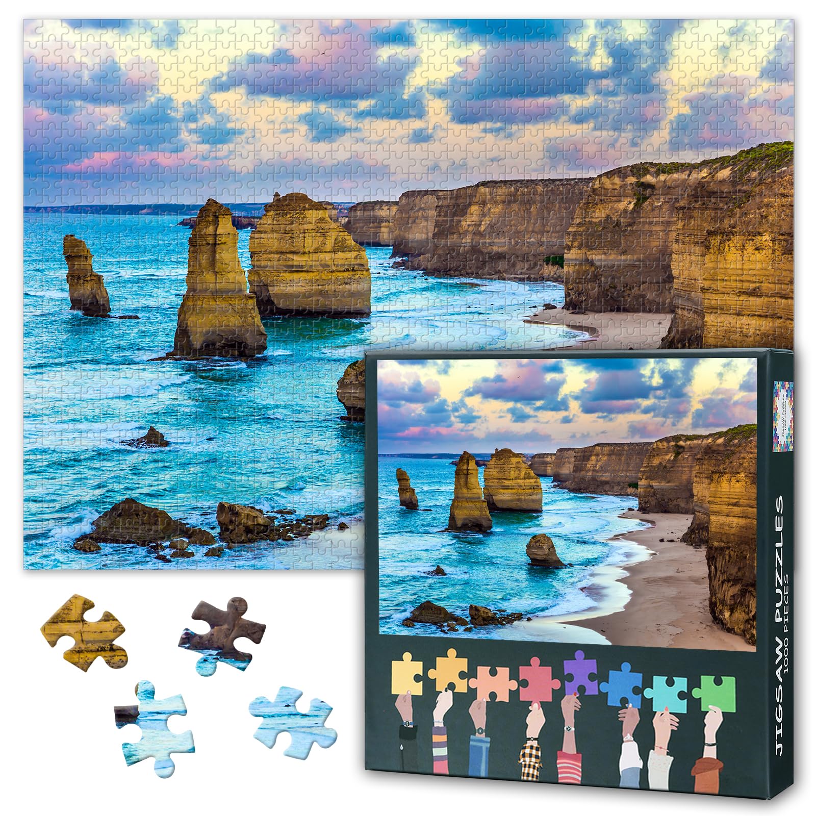 Jigsaw Puzzle for Adults - 1000 Piece Ocean Road, 12 Apostles' Rock Nature Scenery,Difficult Challenging Beach Art for Bedroom Decor & Friends Gifts 50x70cm