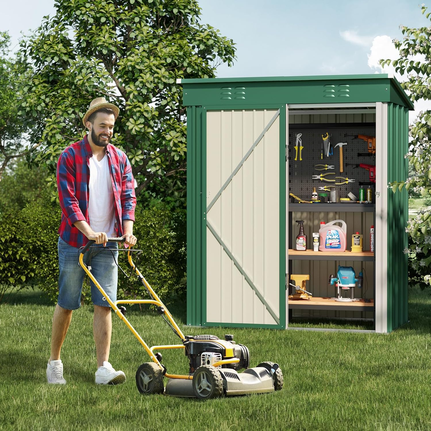 Bealife Metal Garden Shed Tool Shed, Galvanized Steel Tool Shed, Outdoor Storage Shed Garden House 180x162x95cm for Backyard Patio Lawn (Green)