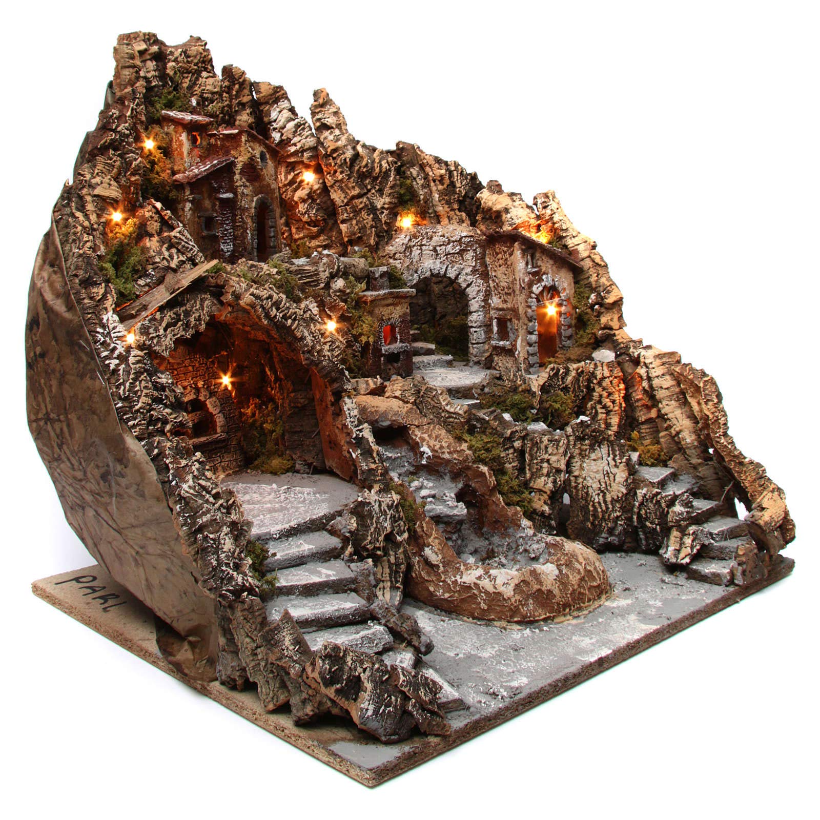 Holyart Presepe Napoletano: Paese per presepe napoletano con forno ad illuminazione ruscello in movimento 55X60X60 cm