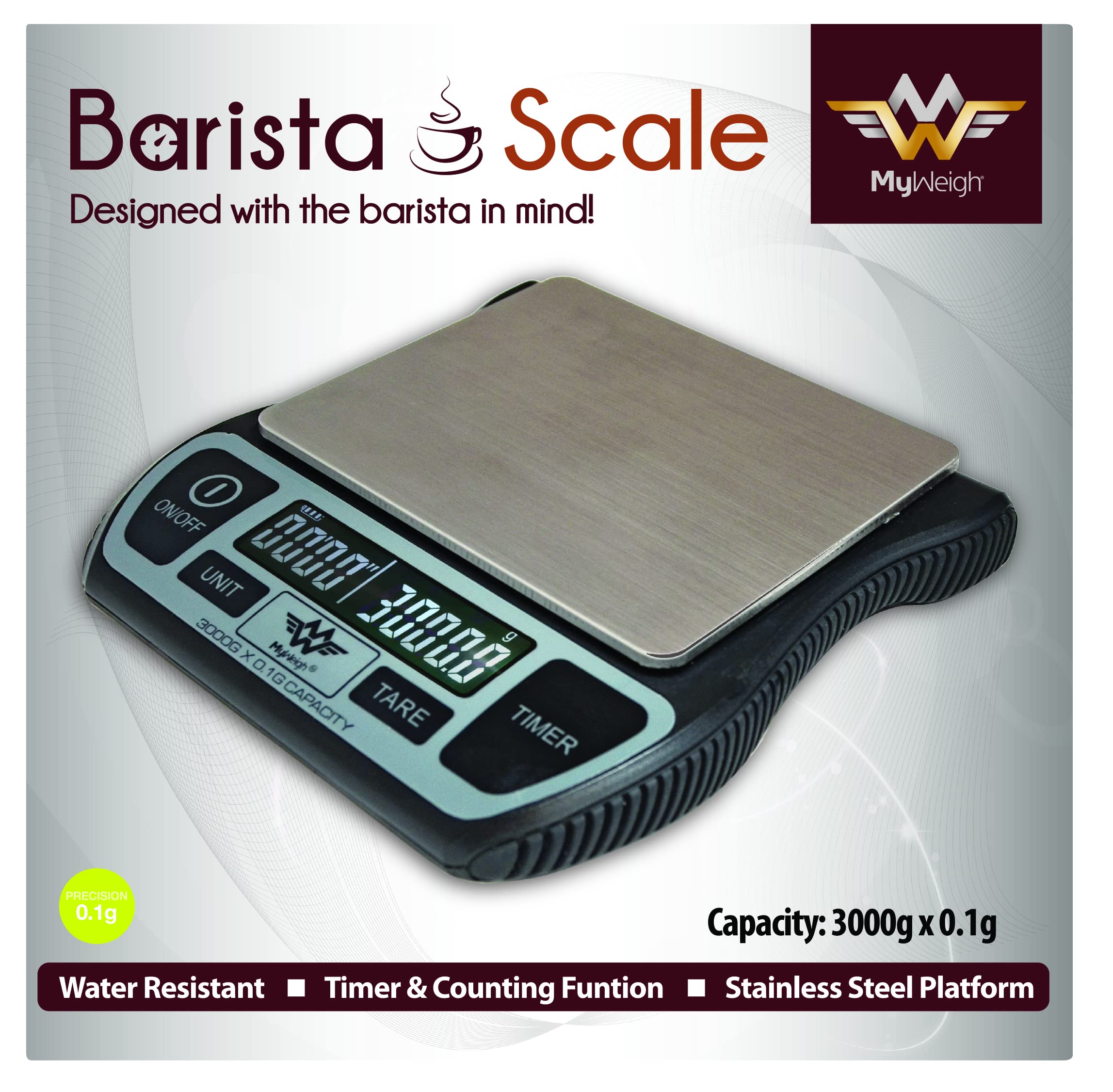 My Weigh Barista Balance Balance résistant à l'eau avec minuteur 3KG/0.1G