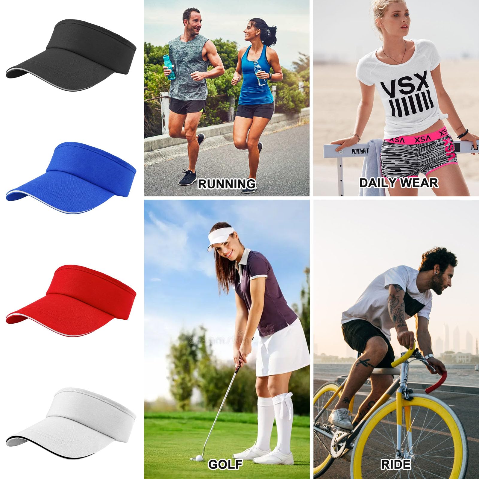 XianZhan Casquette visière EU 4, casquette de baseball 54-60 cm avec 4 clips, respirante et absorbant la transpiration, unisexe, 4 couleurs : noir, blanc, rouge, bleu