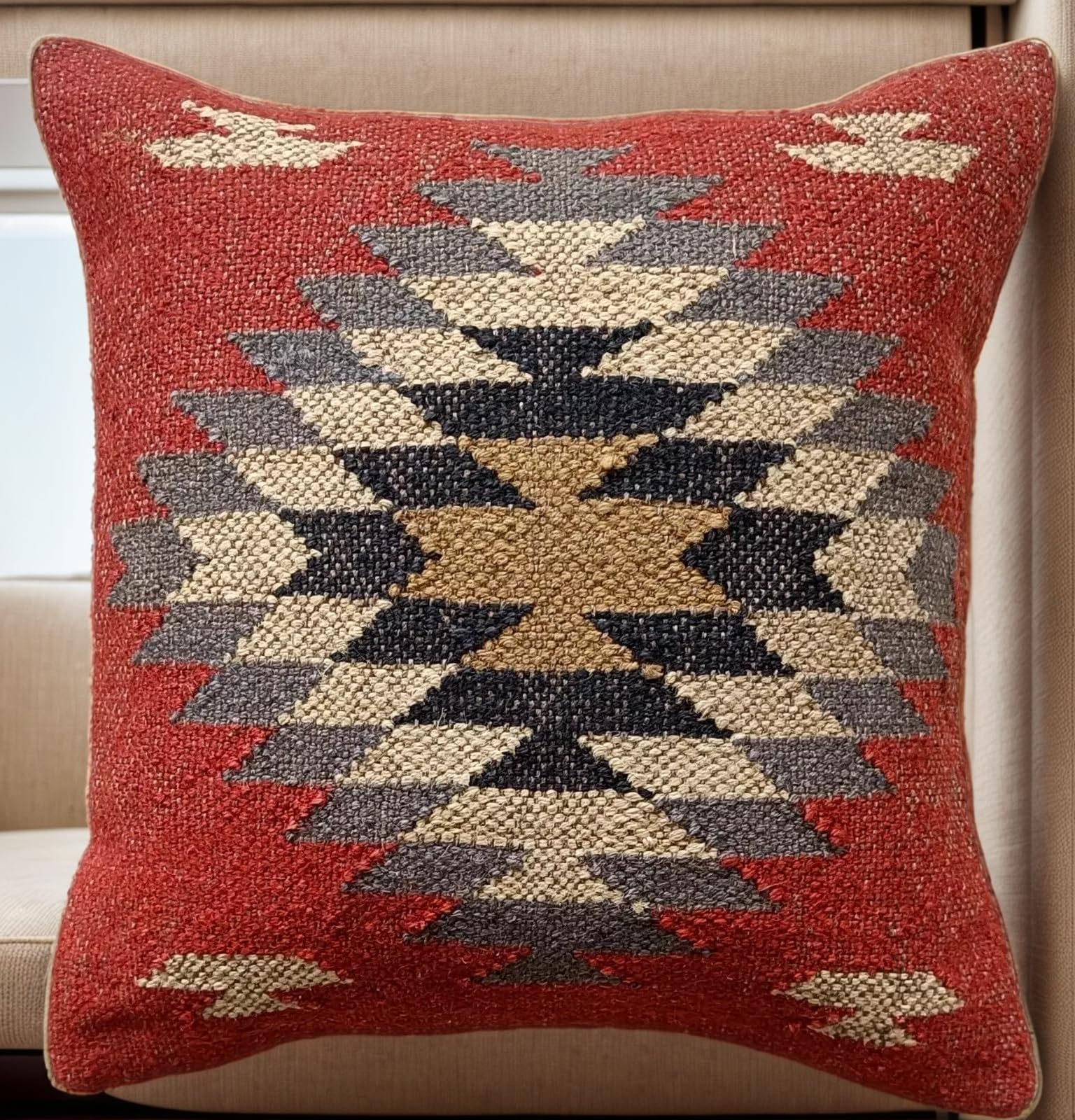 LKGSM RUGS South Western Throw Pillows Kilim 18x18 inch Square Turkish Vintage Cushion Cover Decorative Throw Pillow Case Jute Pattern 46