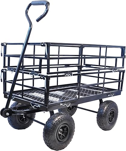 Carrito de jardín de acero con lados extraíbles, carrito de patio resistente de 550 libras con mango giratorio de 180 y neumáticos de 10 pulgadas,
