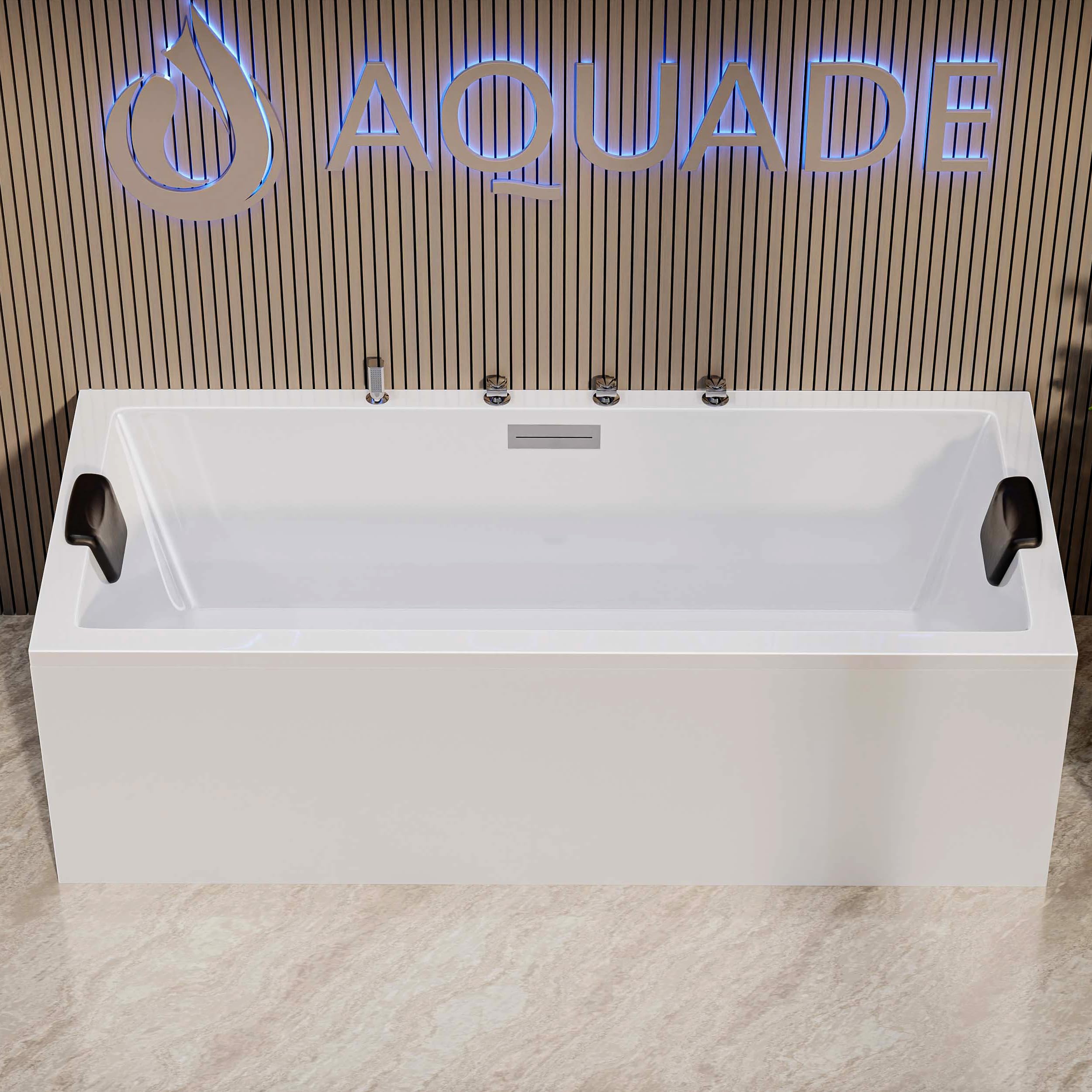 AQUADE Acryl Badewanne 170x75 Modell: Neu Ulm - Weiß Badewanne Komplettset 170x75 - Badewannen mit Wannenfüßen + Schürze + Wannenrandarmatur + Nackenkissen