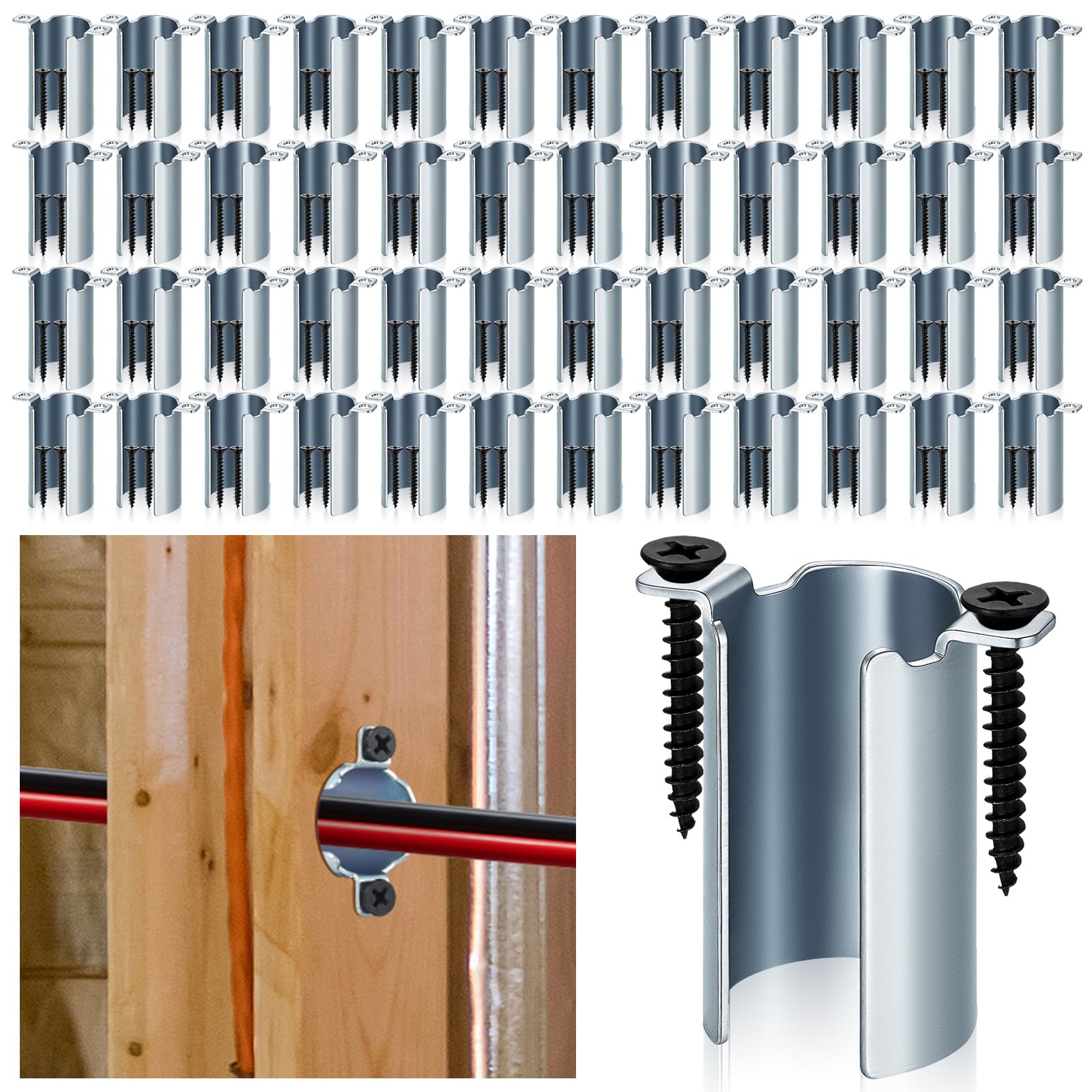 Zonon Lot de 100 protège-ongles intelligents pour protection de câble avec 200 plaques à clous pour câblage électrique et panneau de plafond