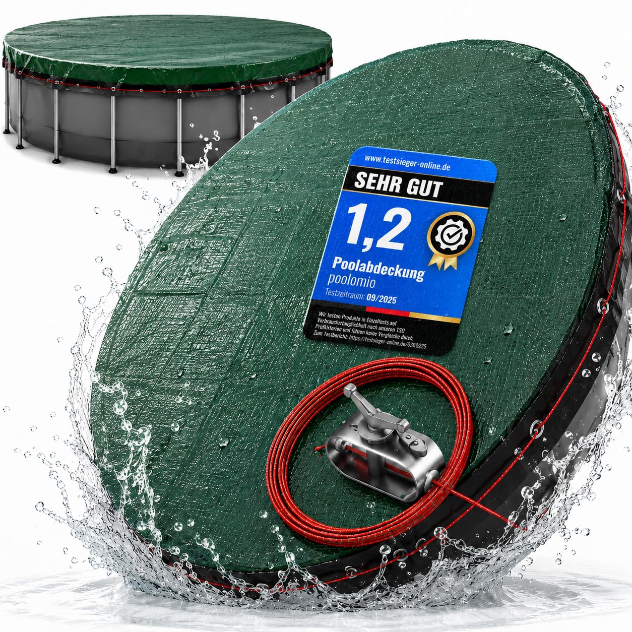 poolomio Poolabdeckung rund 366 cm, Poolplane Rundpool für Sommer & Winter
