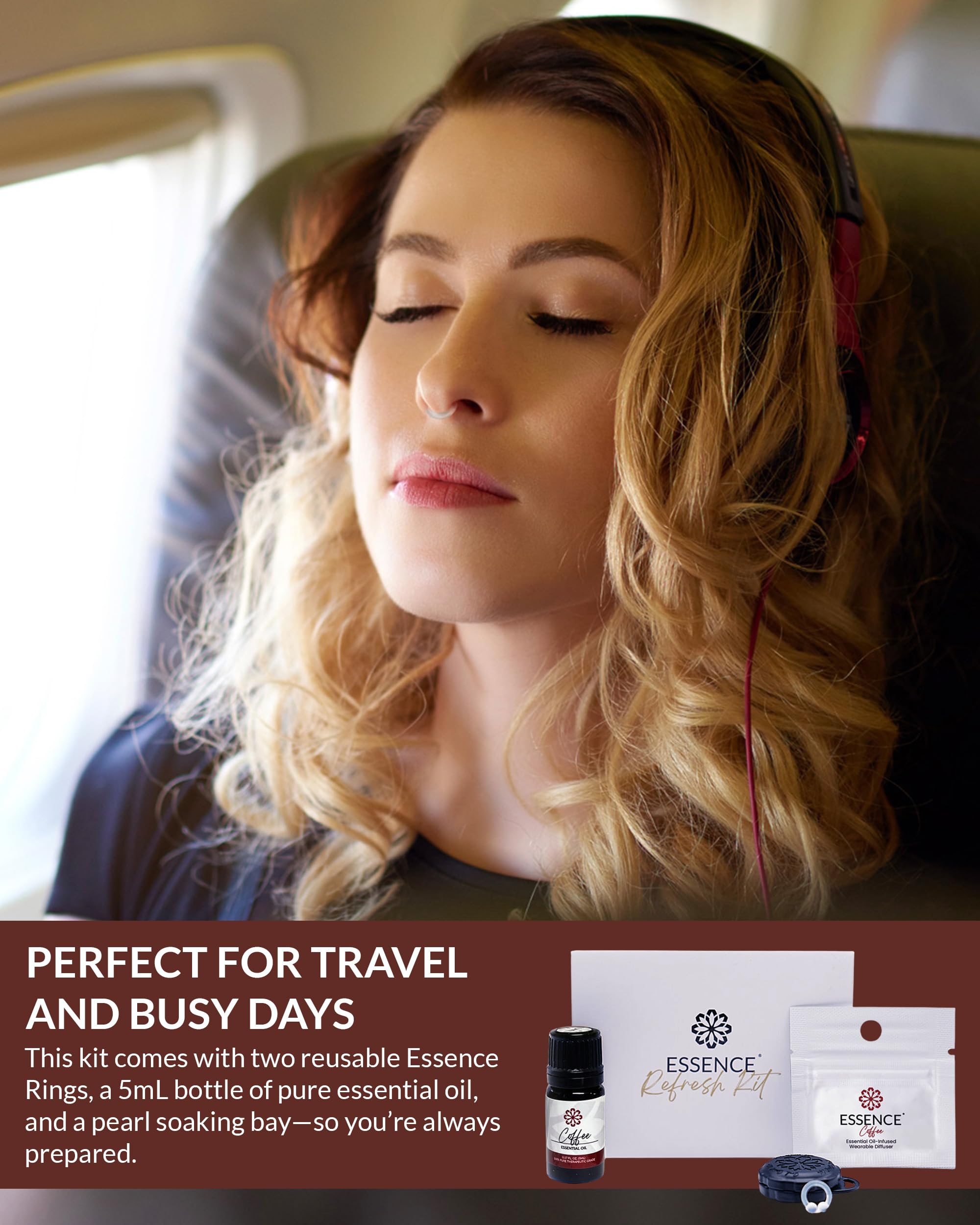 Diffusore nasale Essence Wearable Aromaterapia – Olio essenziale di caffè | Kit per rinfrescarsi per naso – Clip profumo personale per viaggi, lavoro e uso quotidiano – Made in USA