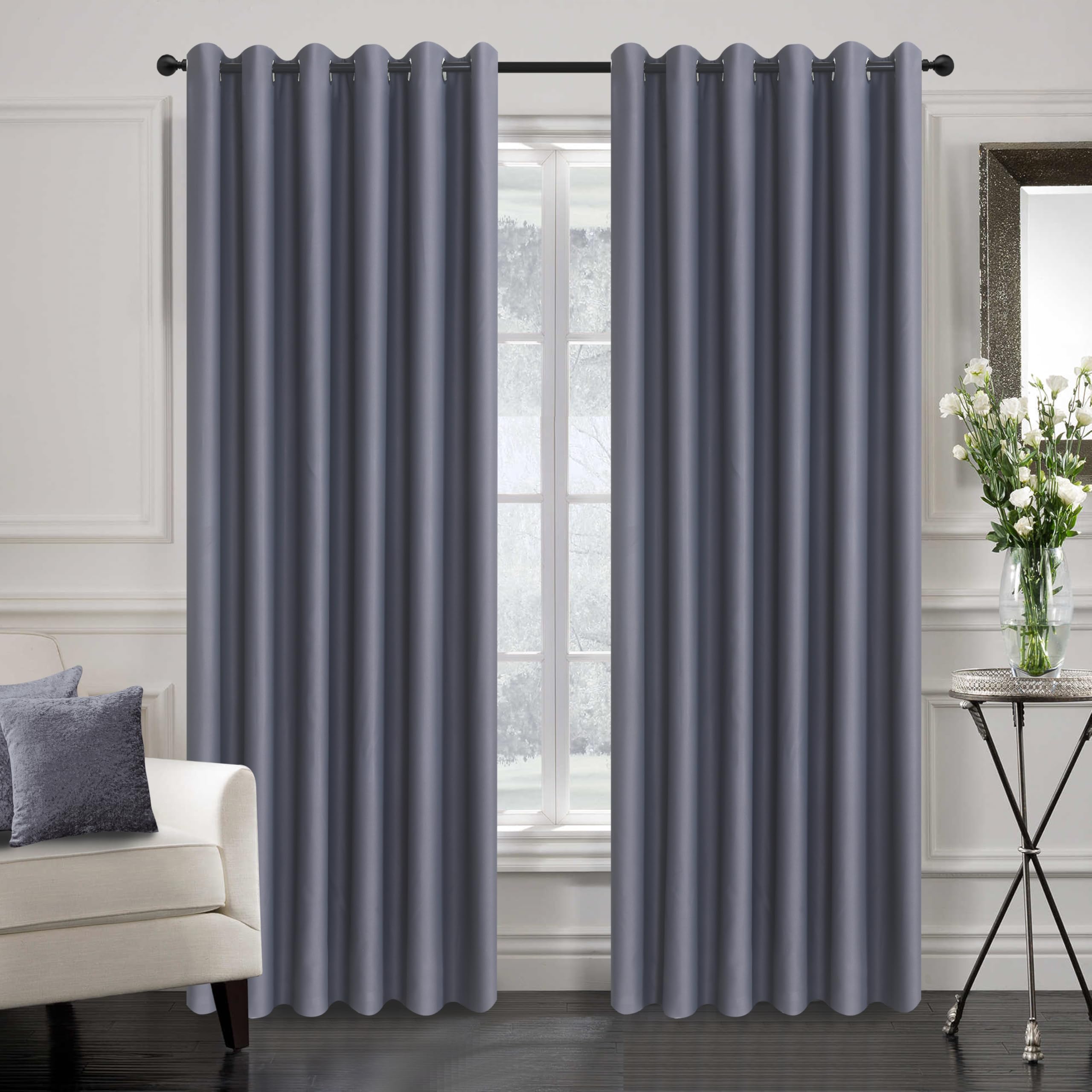 Hadi London Thermal Blackout Curtains with Eyelet Ring Top Ultra Soft Insulated Energy Saving Drapes for Bedroom, Living Room & Kids' Room –Noise Reducing, Light Blocking. (GREY, W 90 x L 90)