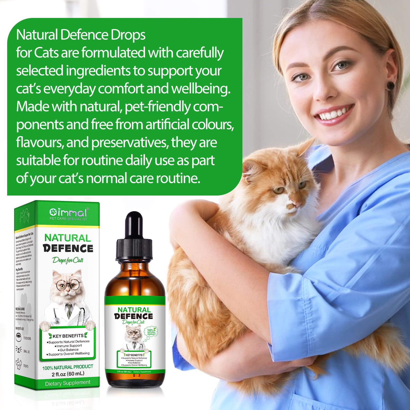 Fórmula Natural Antibacteriana para Gatos 60ml – Apoya el Sistema Inmunológico y Alivia Las Alergias – Alivio del Picor, Problemas de Oídos, Piel y Tracto Urinario – para Todas Las Razas y Edades