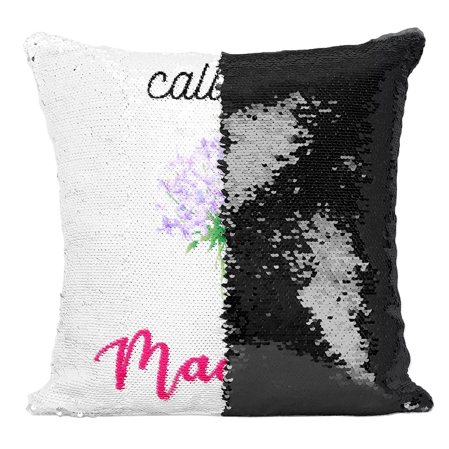 Coussin paillettes noir Call Me Madame motif bouquet de fleurs femme