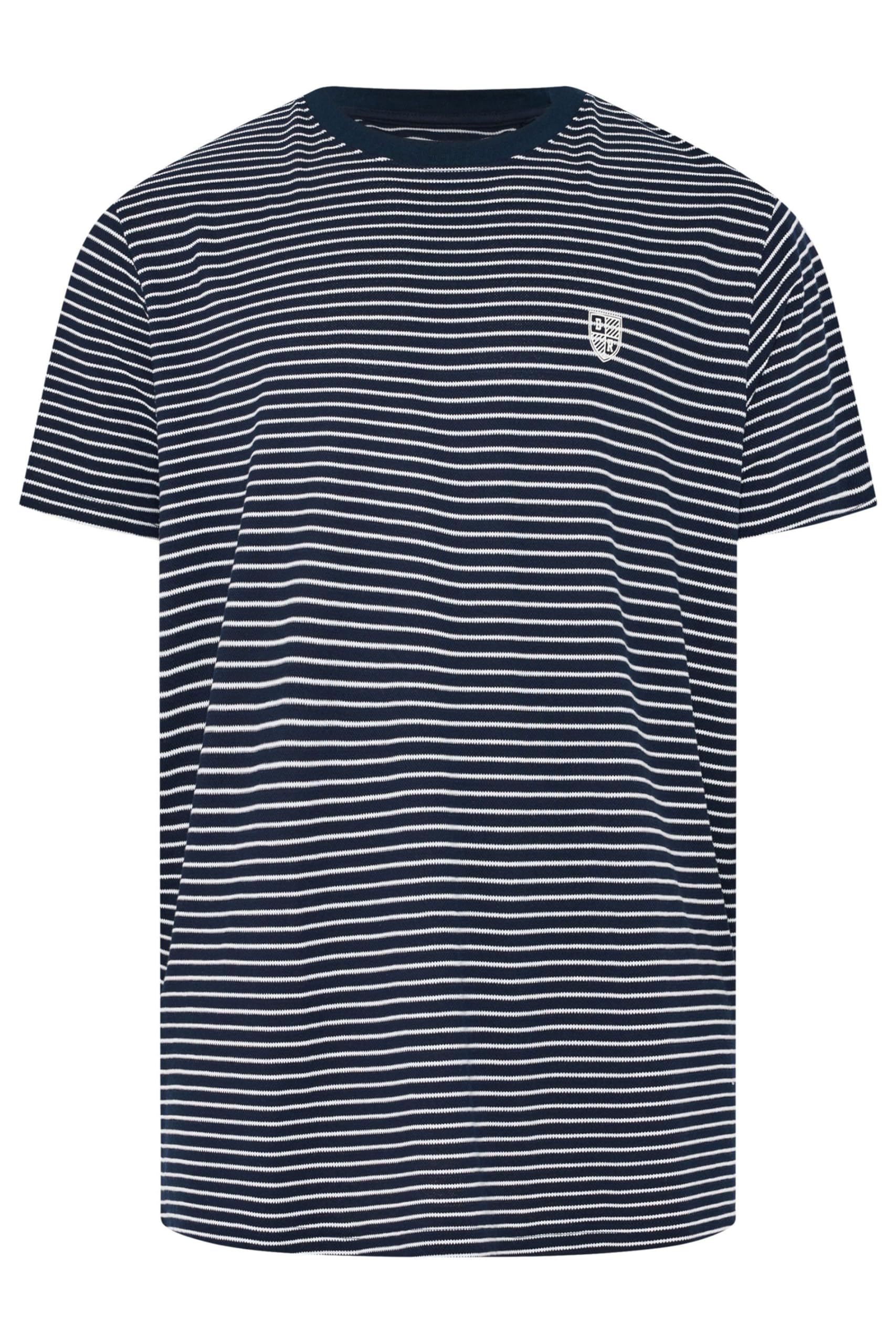 BadRhino Big & Tall Blue Extra Long Stripe Pique T-Shirt - Men's - Plus Size Curve