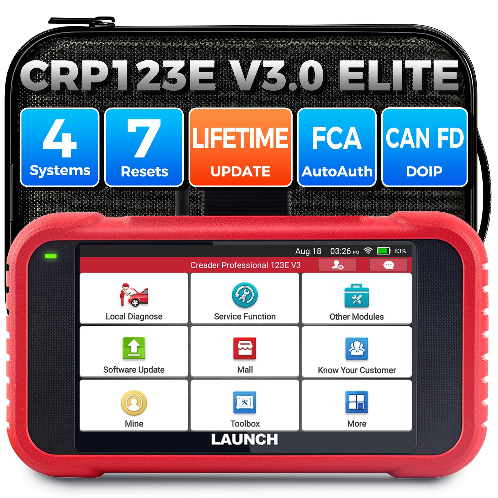 Launch Valise Diagnostic Auto Launch CRP123E V3.0 Diagnostic Voiture 4 Système Moteur ABS SRS at Diagnostic Voiture 7 Réinitialisations Huile EPB SAS BMS accélérateur DPF Réinitialisation Purge ABS