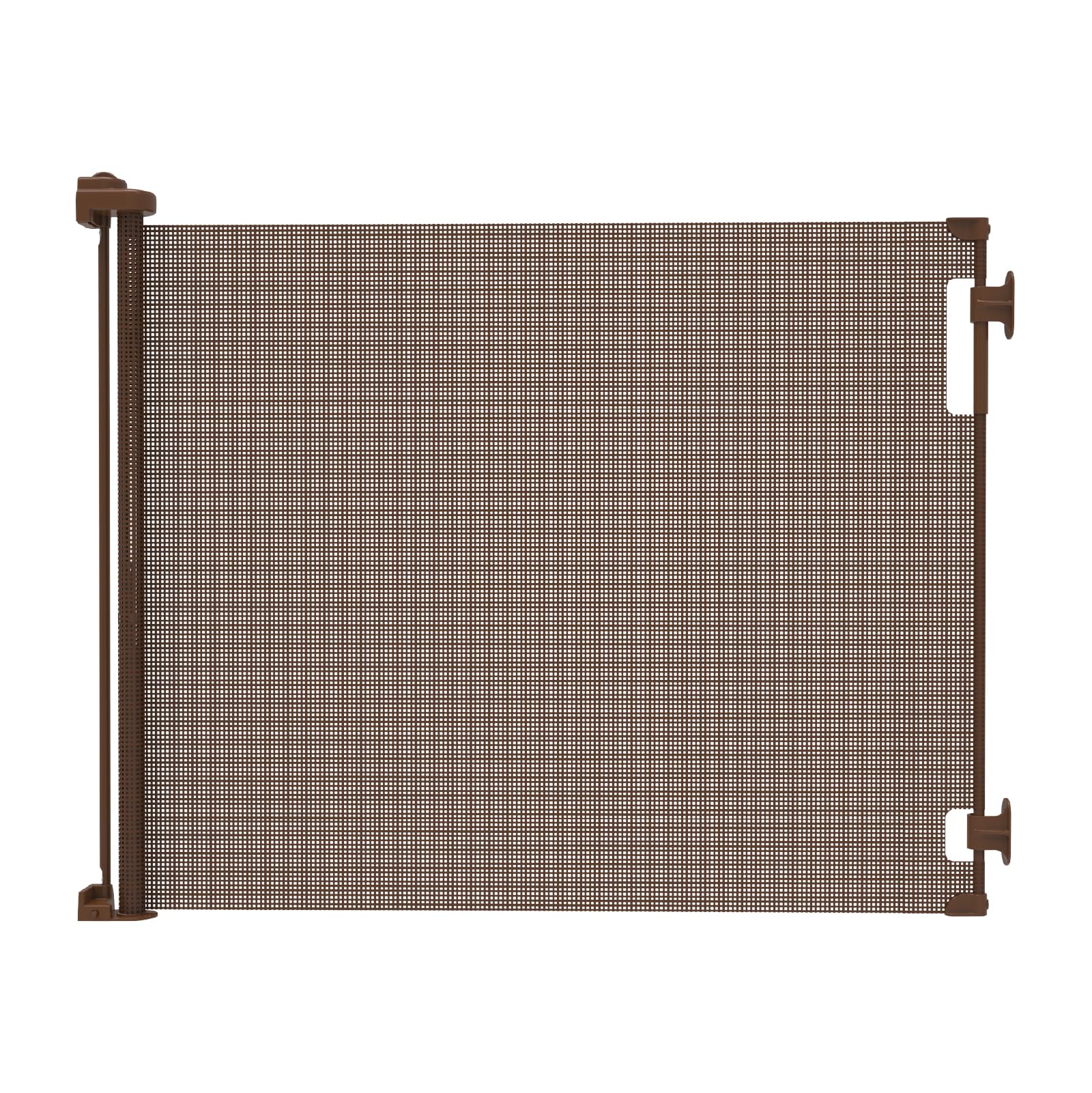Retractable Baby Gate Perma Child Safety 33" Tall x 71” Wide, Mesh, for Stairs, Doorways, Dogs, Pets, Indoor, Outdoor, One-Handed Operation, Locking, Easy Install, Hardware Mount, Brown