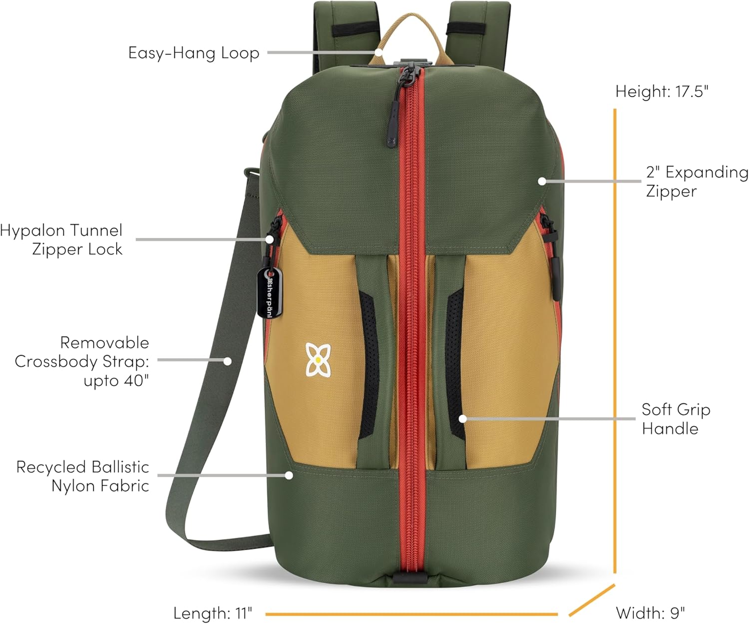 Sherpani Juno, Convertible Duffel Backpack, Expandable Carry-On, Shoulder Bag for Women, Fits 15 Inch Laptop for Travel, Sport, Hiking (Antelope)