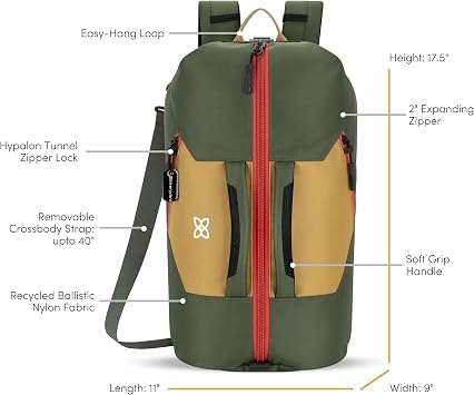 Sherpani Juno, Travel Backpack, Expandable Carry-On, Duffel Bag, Fits 15 Inch Laptop for Travel, Sport, Hiking with Removable Crossbody Strap (Antelope)