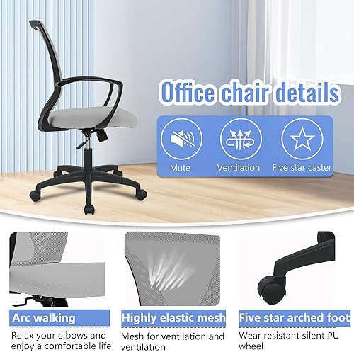 Miniatura 6 de PayLessHere Silla de oficina, silla de escritorio, silla de computadora, silla ergonómica ajustable de malla ejecutiva con respaldo medio con ruedas