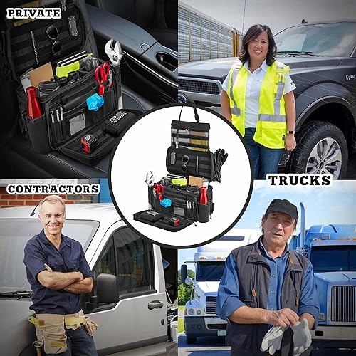 Miniatura 5 de Organizador de asiento delantero de camión con espacio de almacenamiento dedicado para tableta y laptop con correas laterales estabilizadoras,