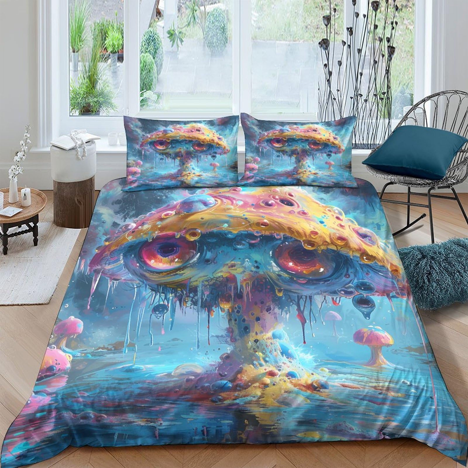 Ctjqhvkz Style-6 3D Printed Psychedelic Mushroom Fitted Sheet Microfiber Colorful Fantasy Mattress Cover, Non-Slip, Machine Washable, Bedroom Decor Single（135X200cm）