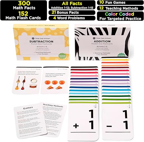 Miniatura 10 de Think Tank Scholar Juego de 173 tarjetas flash adicionales + 2 dados de matemáticas (galardonado). Respuesta de todos los datos del 0 al 12 en la