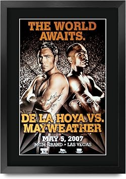 HWC Trading De La Hoya Mayweather Fight Oscar De La Hoya vs. Floyd Mayweather Jr. 16 x 12 inch Framed Gifts Printed Signed Autograph Picture for Boxing Memorabilia Fans - 16" x 12" Framed