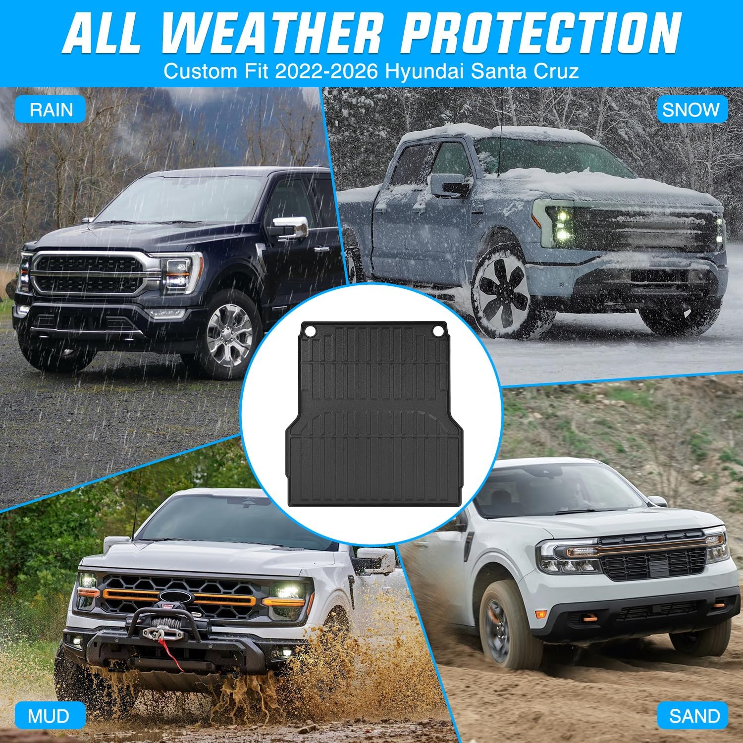 Nilight Truck Bed Mat 4.3 FT for 22-25 Hyundai Santa Cruz, TPE Heavy-Duty Pick-up Bed Liner for Hyundai Santa Cruz 2022 2023 2024 2025, Anti-Slip Texture, All Weather Protection