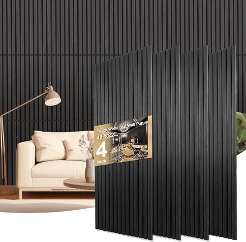 Miniatura 24 de Yuzzy Paneles de madera para pared, paneles acústicos de listones de madera de nogal oscuro de 9 pies, 4 unidades, paneles de pared modernos que