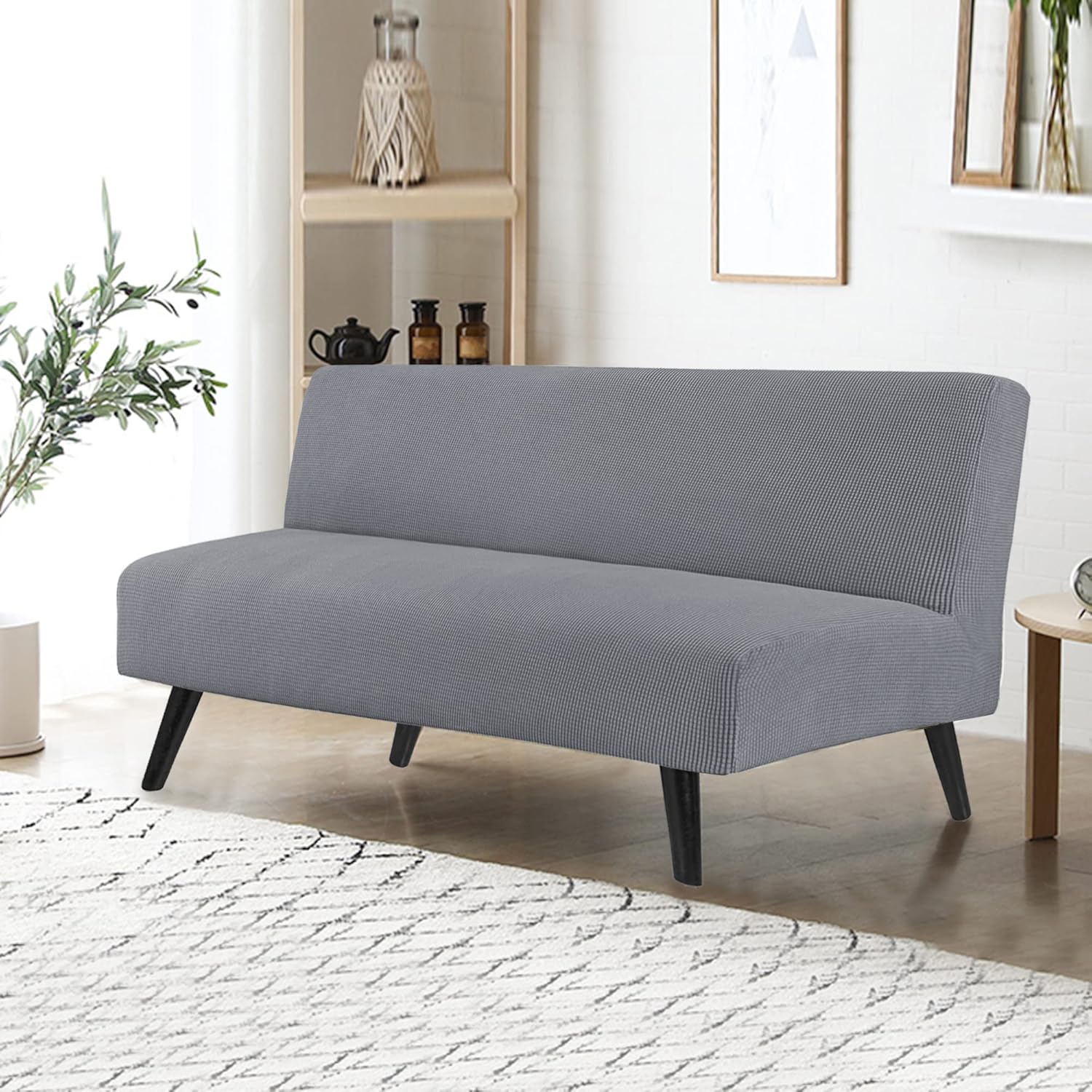 Water Resistant Armless Futon Cover Sofa Bed Slipcover, High Stretch Futon Couch Cover for Camper Non-Slip Furniture Protector, Machine Washable,