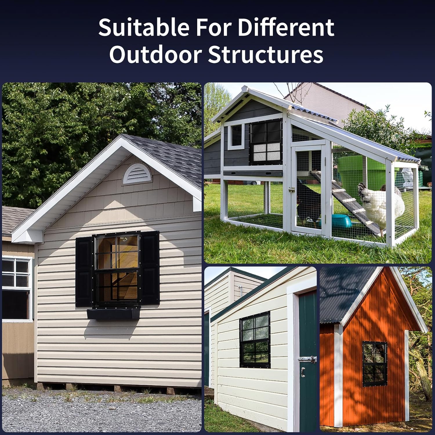 2 Pcs 24"x27" White Shed Windows with Tempered Glass & Fiberglass Screen - Flush Mount Sliding Windows for Chicken Coop, Playhouse, Garage (Weatherproof & Easy Install)