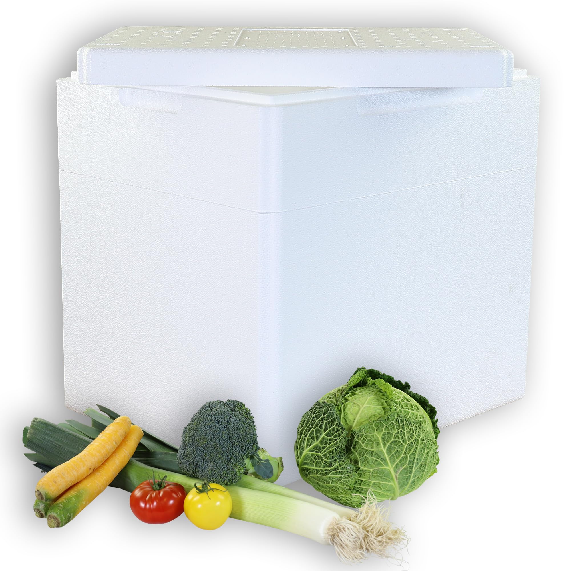 Styroporboxen 55 Liter mit Deckel | Thermobox Innenmaß: 42 x 32,5 x 40 cm | Isolierbehälter in weiß | wiederverwendbar