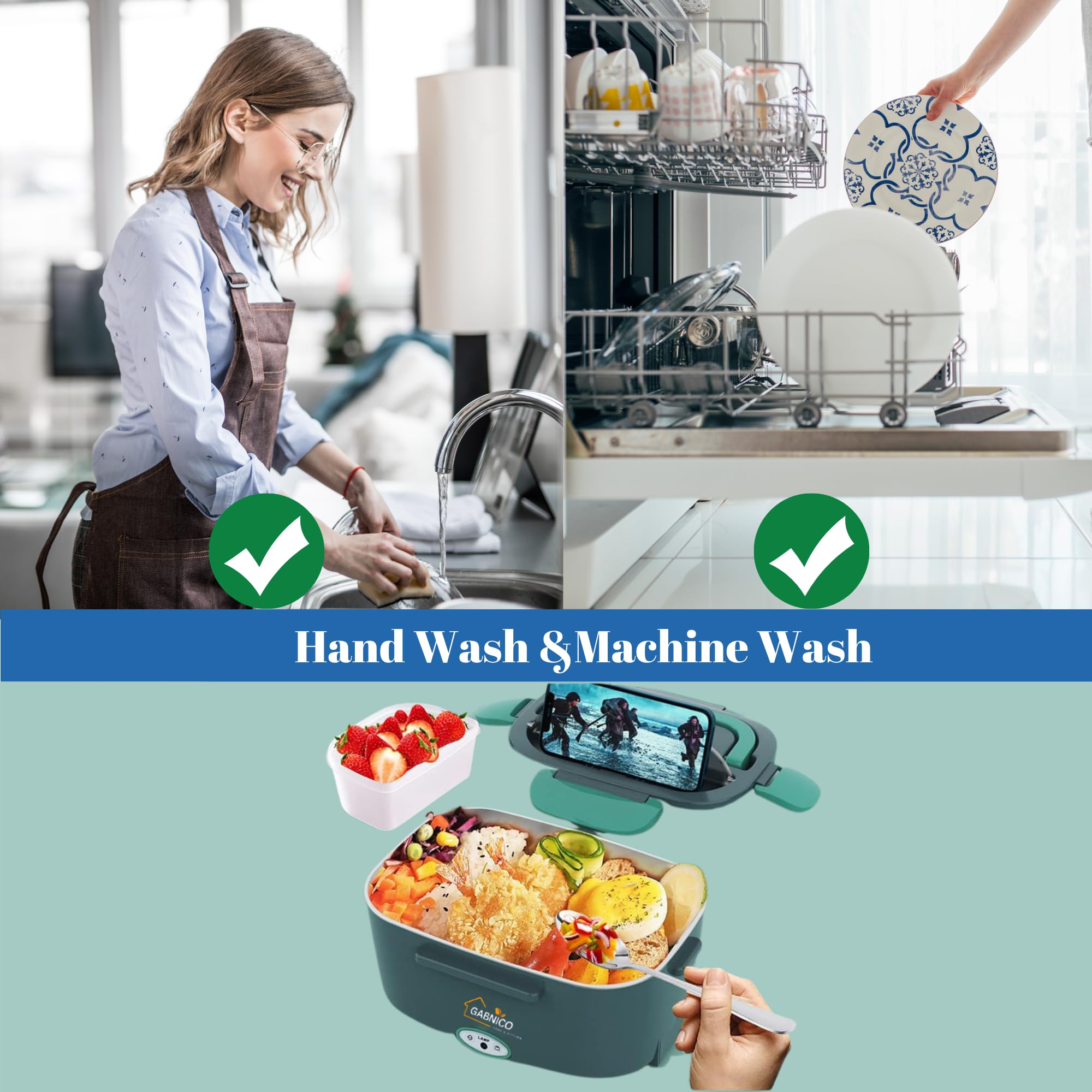 Fiambrera eléctrica - Calentador de alimentos con doble potencia 12 V/110 V - Contenedor portátil con utensilios y bolsa de transporte, caja de calentamiento de lujo para mujeres, oficina y