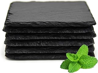 Aphroo - Set di 6 sottobicchieri in pietra ardesia per bevande, quadrati in pietra naturale, per set da bar e decorazione per la casa, 10 x 10 cm