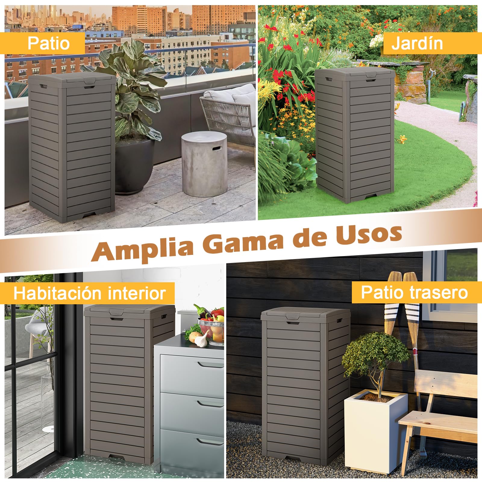 COSTWAY Cubo de Basura para Exterior, 118L Contenedor de Basura con Tapa y Bandeja líquida Extraíble, Bote de Basura de Resina, Contenedor Impermeable de Doble Tapa, 40 x 40 x 86 cm (Marrón, 2 Piezas)