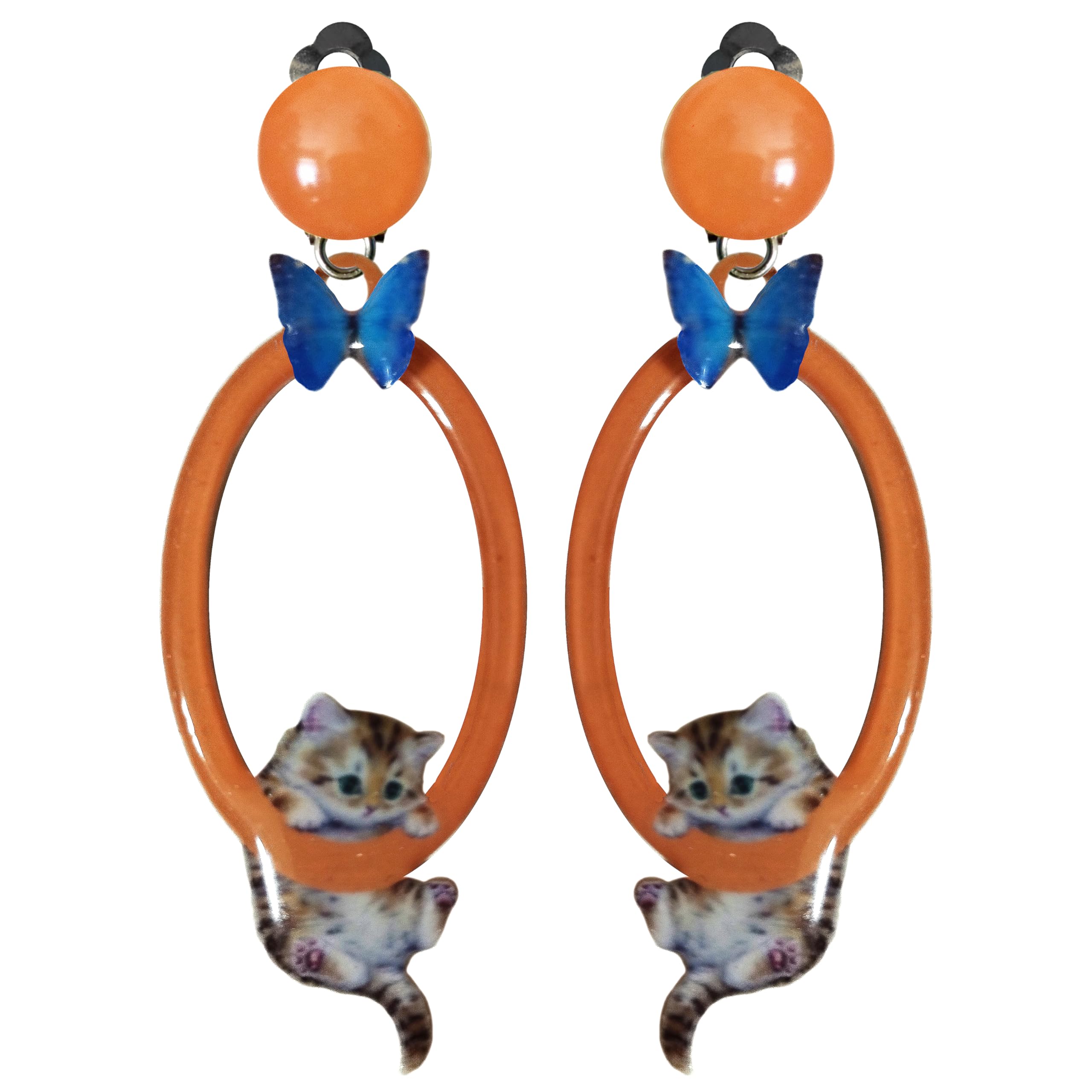 ORECCHINI OVALE CON GATTO E FARFALLINA 02 CON CLIPS