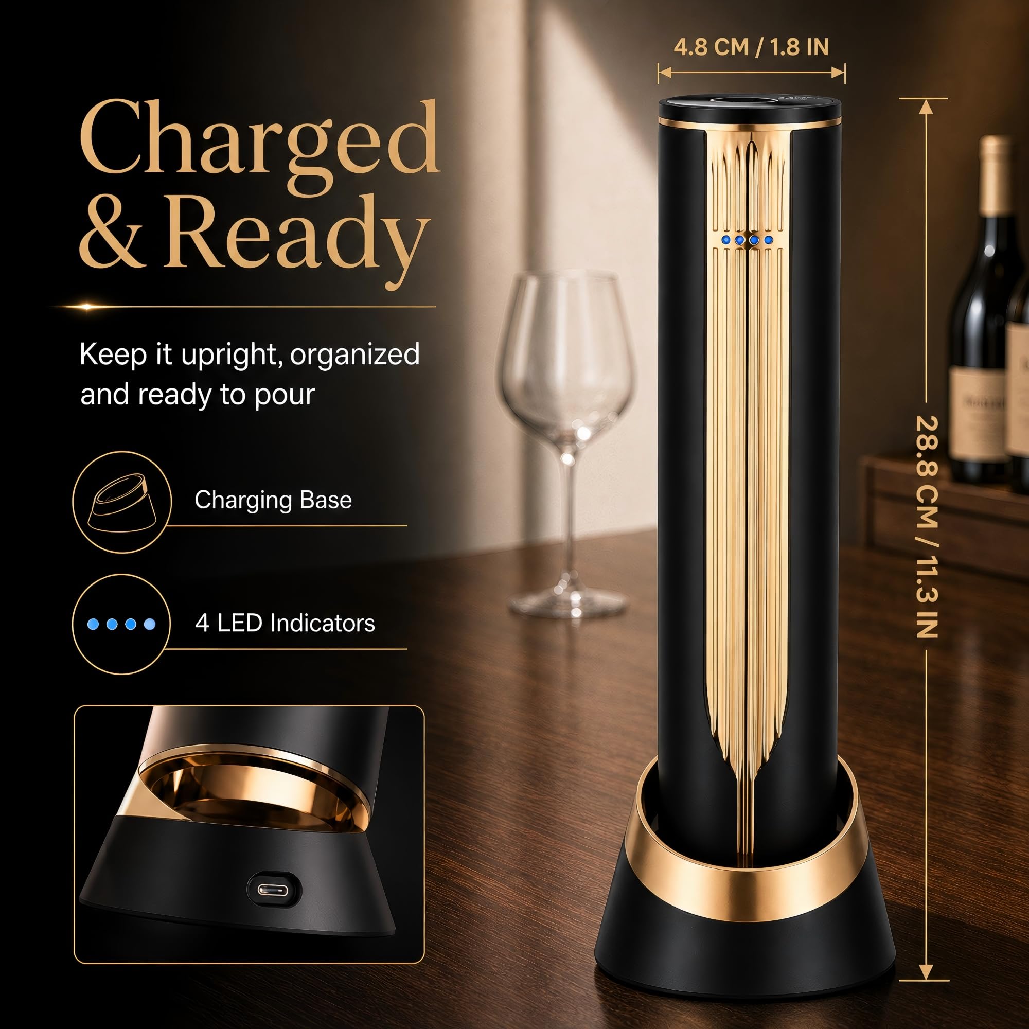 Apribottiglie elettrico con base di ricarica e tagliacapsule integrato, cavatappi automatico, ricaricabile, intelligente, attivabile al tocco, regalo di lusso per donne, uomini, anziani