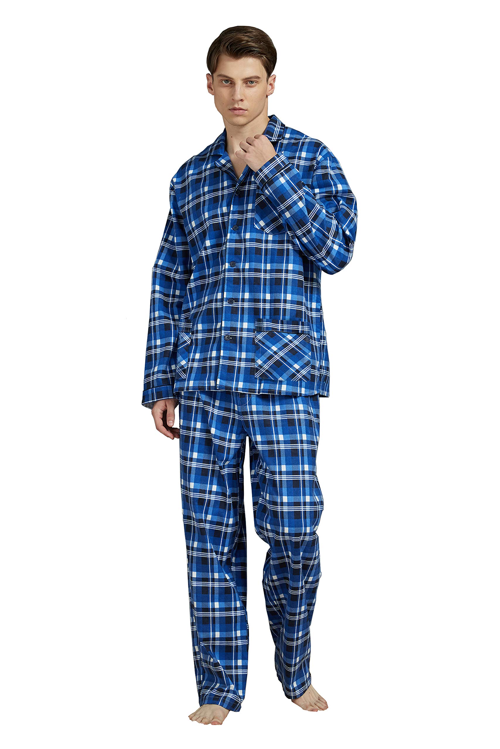amaxer Men’s 100% Cotton Pajamas Set Flannel Long Sleeves Pijamas For Men Pockets Button Pjs Elastic High Waist-picture-20