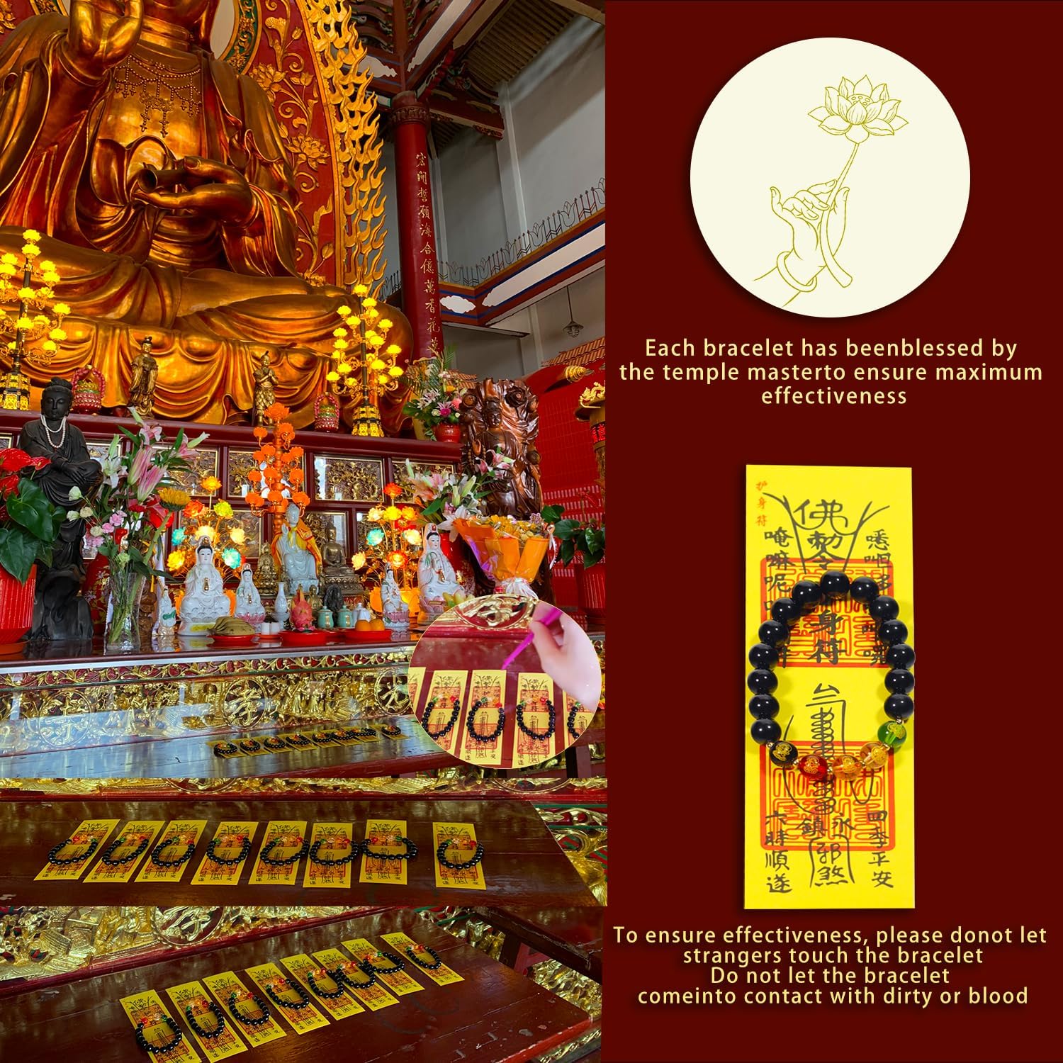 GOLDEN SMILE Black Obsidian Intention Bracelet – Choose 8mm or 10mm Beads, Five Color Symbolic Engravings & 18K Gold Spacers | Adjustable Unisex Fit, Complete Ritual Gift Set - Image 6