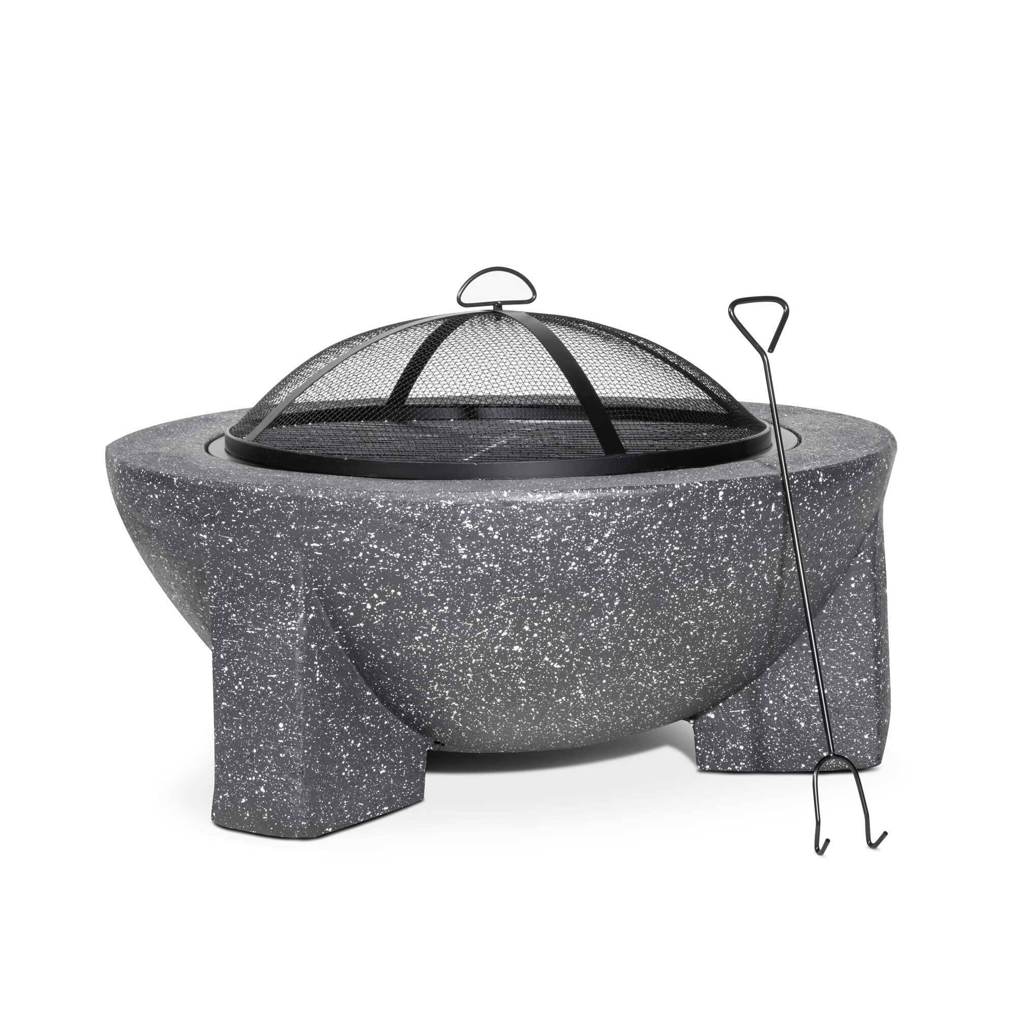 Dellonda Round MgO Fire Pit with BBQ Grill, Ø75cm, Safety Mesh Screen - Dark Grey - DG191 — image 1