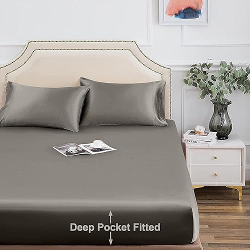 Miniatura 7 de Rayon Derived from Bamboo King Sheet Set, Bedding Sheet Set, 4 Pcs King Bedding Set, Silky Soft, Breathable Sheets (King, Charcoal Grey)