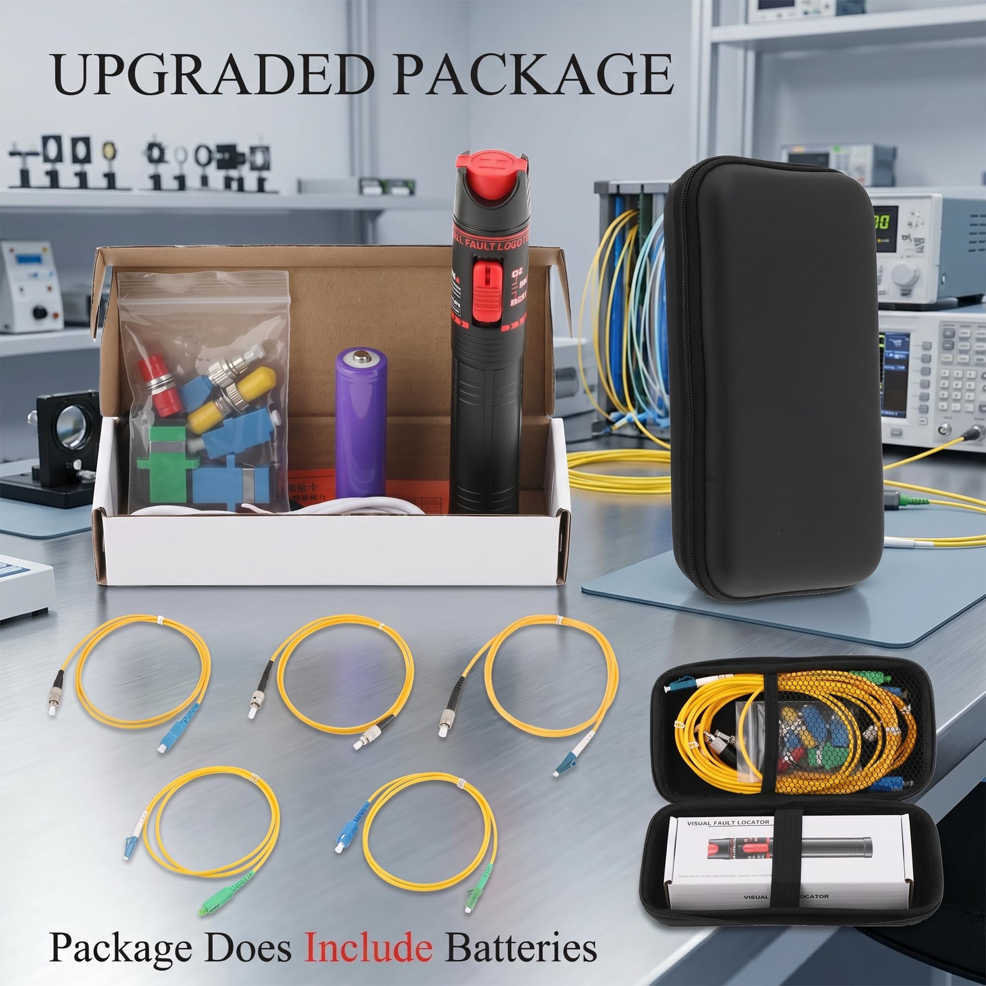 Glasfaser Werkzeug mit 30 mW Visual Fault Locator für SC/FC/ST/LC | Glasfaserkabel-Testset mit FC-Stecker auf LC-Buchse-Adapter, SC/APC ST/FC/SC/LC-UPC Kupplung und 5 Patchkabel