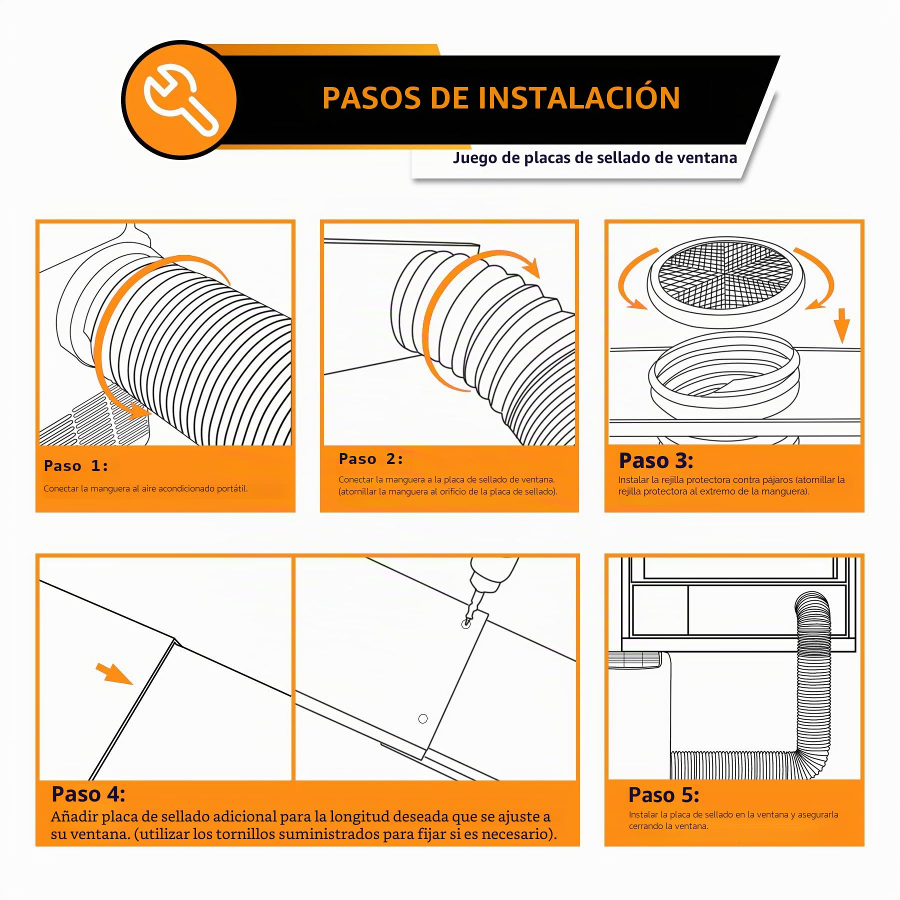 LBG Products Kit de placas de sellado de ventana para unidades de aire acondicionado portátiles, kit de ventilación de aire acondicionado de plástico para ventanas y puertas correderas, paneles de