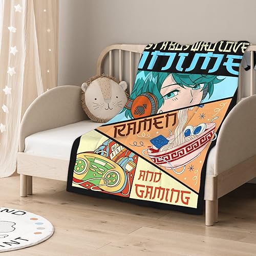 Miniatura 3 de Manta de juego de regalo para niños y niños, manta con texto en inglés "Just a Boy Who Loves Anime", mantas de ramen y juegos, manta de franela