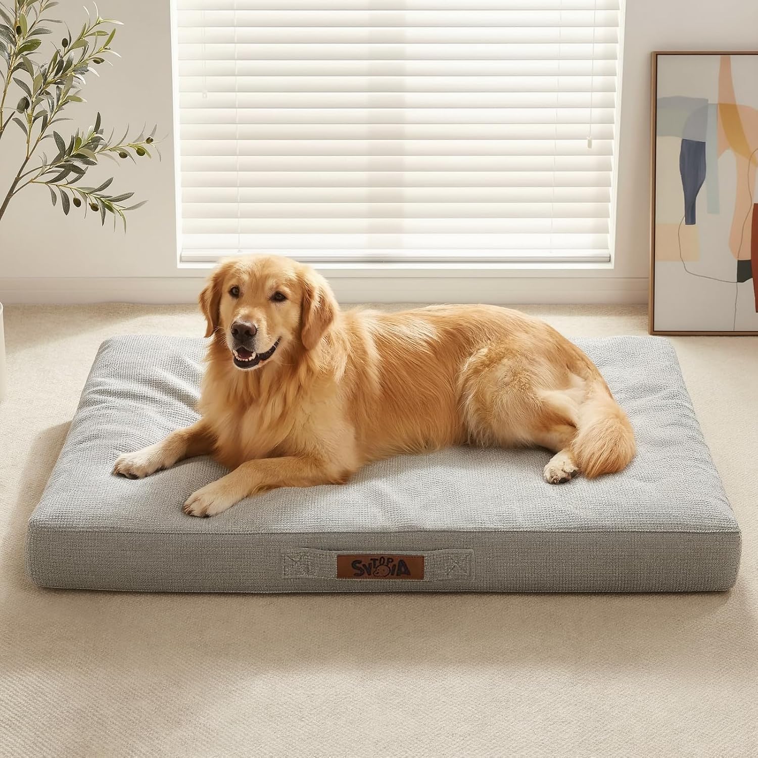 Sytopia Indestructible Dog Bed, 42" XL Chew Proof Dog Bed for Extra Large Dogs (90 lbs), Durable Waterproof Pet Bed, Chew Resistant Dog Crate Pad, Washable Cover, Indoor & Outdoor Use, Light Gray