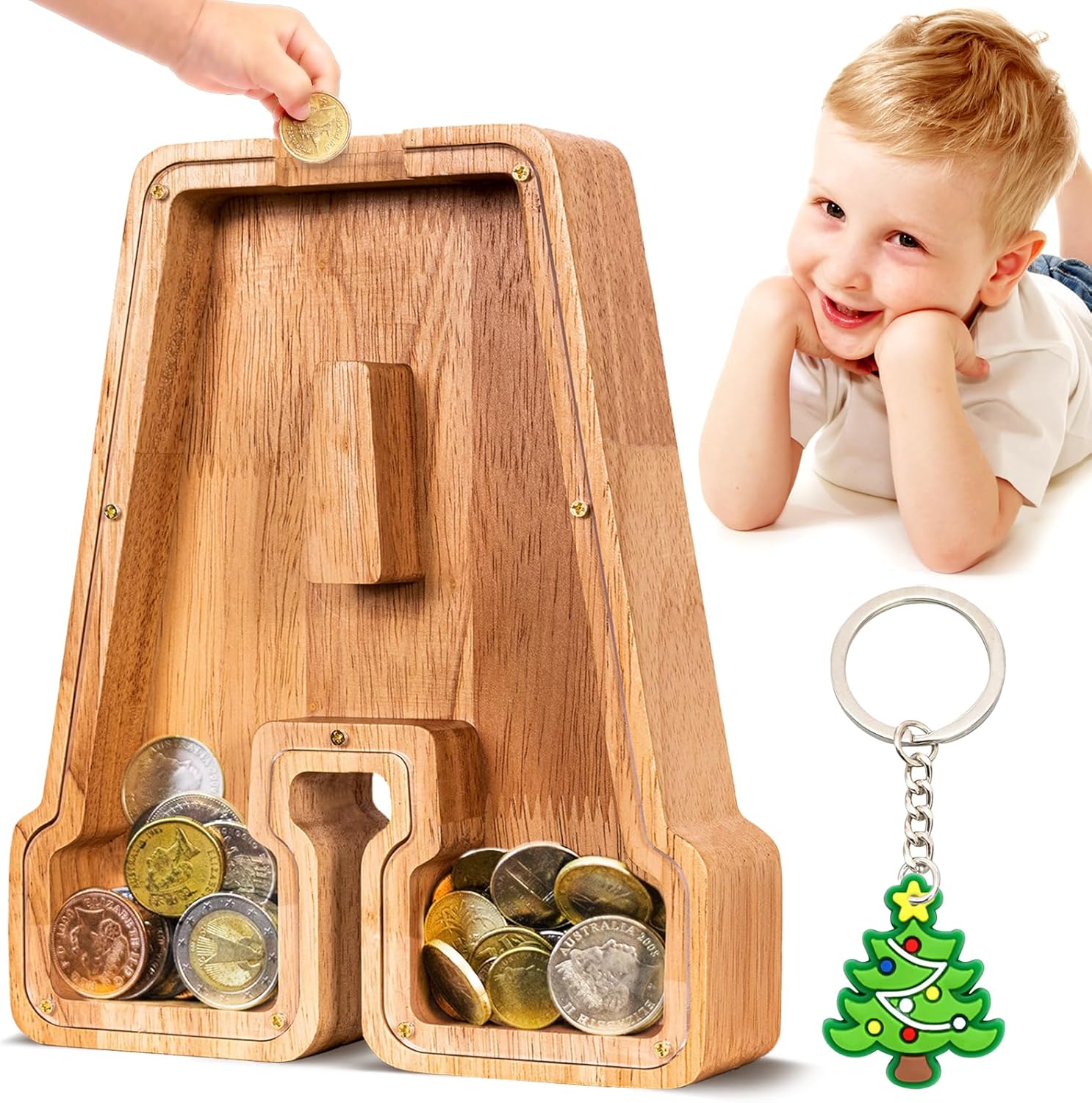 SummiDate Wooden Letter Piggy Bank for Kids| Piggy Bank for Boys Girls Toddler| Alphabet A Money Bank| Wood Coin Bank Personalized Birthday Gift for Kids (A) Alphabet-a Initial-9"