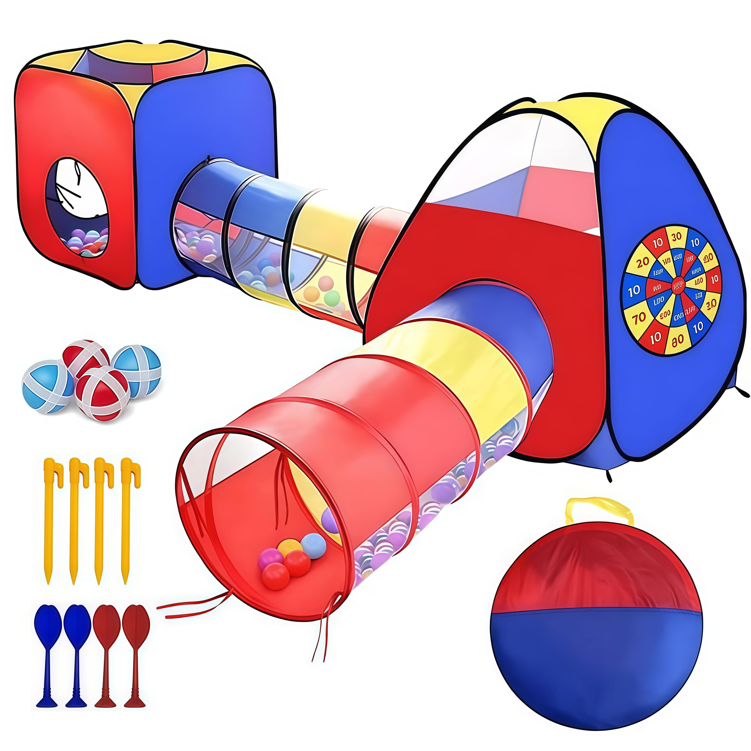 4 in 1 Pop Up Play Tent with Tunnel, Kids Playhouse, Ball Pit for Kids, Boys, Girls, Babies and Toddlers as Gift, Easy Folding with Storage Bag, Indoor/Outdoor Leambe