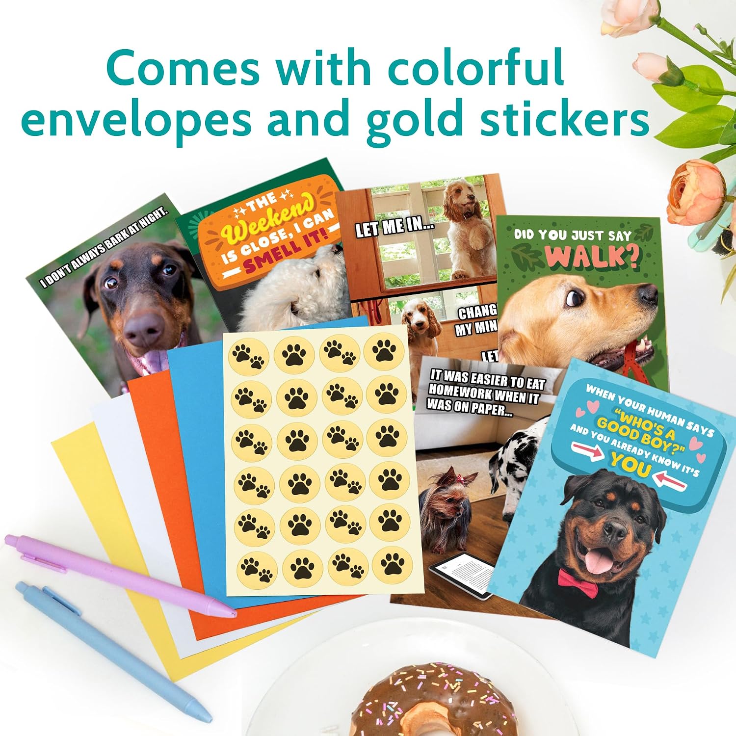 T MARIE 24 Funny Dog Meme Greeting Cards with No Repeats - Clean Humor Dad Joke Notecards - 4.5” x 6.25” Bulk Thinking of You Animal Notes for Kids, Friends, Students, Teachers, Summer Camp and More image 4
