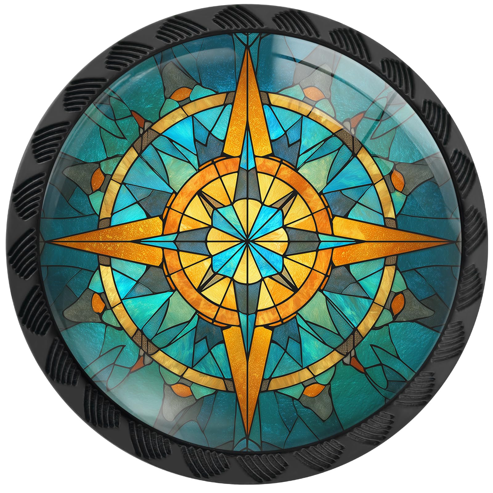 Artinhand 4 Pack Stained Glass Retro Compass Cabinet Knobs Round Drawer Pulls Black Dresser Knob Cupboard Door Handles Hardware for Kitchen Bathroom Cabinets